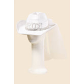 Pearl Rhinestone Stud Ribbon Bride Cowboy Hat