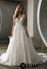 HeraWhite Bridal- HW3021 Stunning Tulle/Lace Glitter Gown