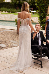 OFF THE SHOULDER SEQUIN WEDDING GOWN