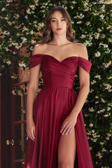 Cinderella Divine-CD7493 A-LINE SATIN OFF THE SHOULDER DRESS