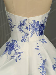 Herawhite HW3088 White and Blue Motiff Satin Ball Gown