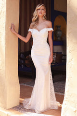 Cinderella Divine CD929- SHEATH OFF THE SHOULDER BRIDAL GOWN