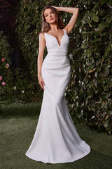 FITTED NEOPRENE FIT & FLARE WEDDING DRESS CH378W_Off