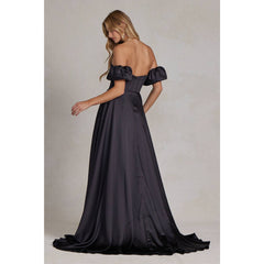 Nox Anabel- K1122 Classy Elegant off the shoulder Satin black dress