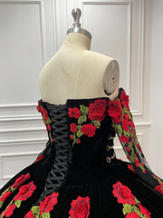 15 by Starr Bridal 3D Rose and Black Sleeves Dress Charro