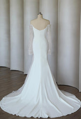 Herawhite -HW3294 Elegant Off The Shoulder Crepe Mermaid Wedding Dress