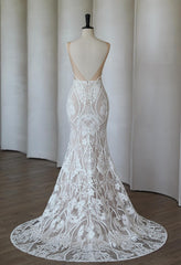 Herawhite Bridal- HW3319 Boho Lace Mermaid Wedding Dress With Deep Plunging V Neck