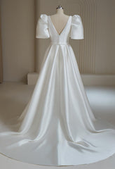 Herawhite Bridal-HW3210 Mikado Square Neck and Puff Sleeve Wedding Dress