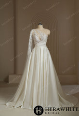 Herawhite Bridal- HW 3190 One Shoulder A-line Wedding Dress With Beading Lace