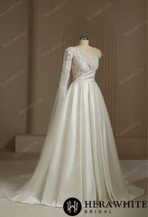 Herawhite Bridal- HW 3190 One Shoulder A-line Wedding Dress With Beading Lace