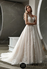 Herawhite Bridal HW 3021 Stunning Tulle Lace Glitter A Line Gown