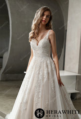 Herawhite Bridal HW 3021 Stunning Tulle Lace Glitter A Line Gown