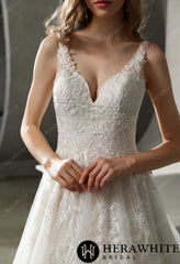 Herawhite Bridal HW 3021 Stunning Tulle Lace Glitter A Line Gown