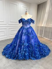 15 by Starr Bridal 3D Floral Off the Shoulder Blue Collection Quinceanera Dress