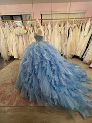 Cinderella Blue Quince Dress with tiered skirt and train