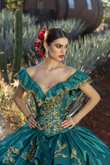 Off the Shoulder Green/Gold Charro Ragazza Fashion M35-135