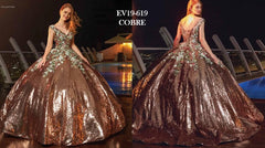 Floral Embroidered Copper Quinceanera Dress By Regazza Fashion Style EV19-619