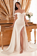 DRAPED OFF THE SHOULDER BRIDAL GOWN WITH OVERSKIRT WN315