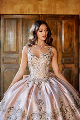 Enchanting V-Neck Rose Gold Quinceanera Dress