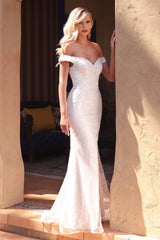 Cinderella Divine CD929- SHEATH OFF THE SHOULDER BRIDAL GOWN