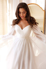 Cinderella Divine CD243W- Light Chiffon A-Line Bridal Gown with Sweetheart Neckline