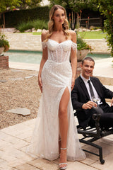 OFF THE SHOULDER SEQUIN WEDDING GOWN