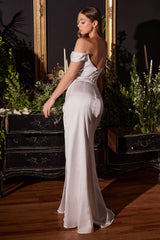 SATIN OFF THE SHOULDER CORSET OFF WHITE GOWN 7492W