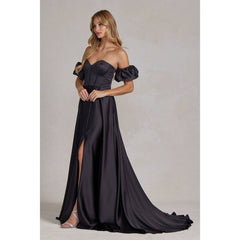 Nox Anabel- K1122 Classy Elegant off the shoulder Satin black dress