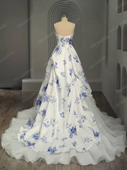 Herawhite HW3088 White and Blue Motiff Satin Ball Gown