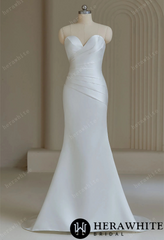 Herawhite HW3200 Sweetheart pleated Satin Mermaid Wedding Dress with Overskirt