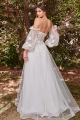 Cinderella Divine Bridal Lace Tulle Ball Gown with Puff Sleeve