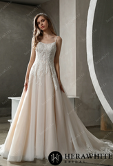 HeraWhite Bridal- HW3026 A-Line Beaded Lace Wedding Gown