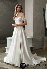 HeraWhite Bridal- HW3007  Satin Off-the-shoulder A-line Bridal Gown