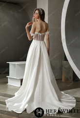 HeraWhite Bridal- HW3007  Satin Off-the-shoulder A-line Bridal Gown