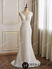 Herawhite Bridal- HW3021 Crepe Wedding Dress with Detachable Train