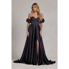 Nox Anabel- K1122 Classy Elegant off the shoulder Satin black dress