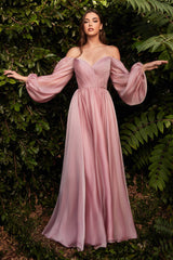 Cinderella Divine- CD243 Long Sleeve Iridescent Chiffon A-line dress