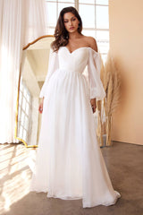 Cinderella Divine CD243W- Light Chiffon A-Line Bridal Gown with Sweetheart Neckline